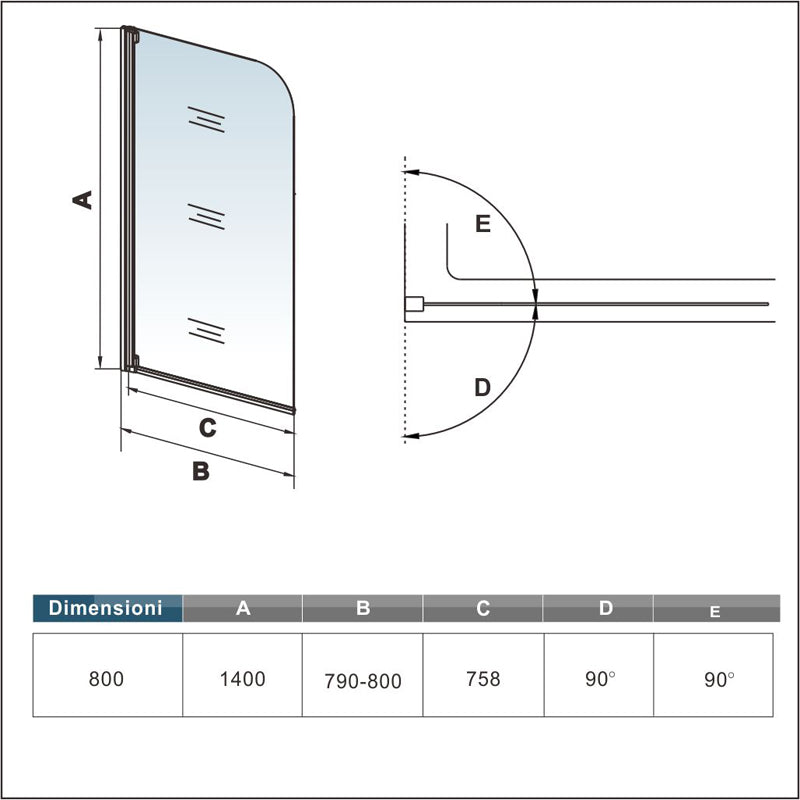Aica Sopravasca 80x140cm Parete Per Vasca Pannello Singolo Vetro Temperato 4 mm Trasparente Telaio Con Processo Di Elettroforesi