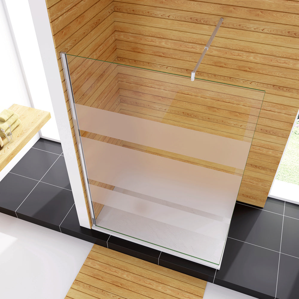 Box Doccia Walk In Parete Fissa in Vetro Temperato 6 mm Anticalcare Multi Fasce Satinate Opache con Barra Stabilizzatrice Regolabile da 70cm a 120cm