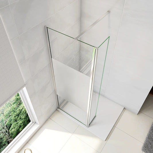 Walk in Doccia Due Pareti Vetro Temperato Anticalcare Fascia Opaca Centrale ANTI FRANTUMI Barra Stabilizzatrice Cromo Lucido