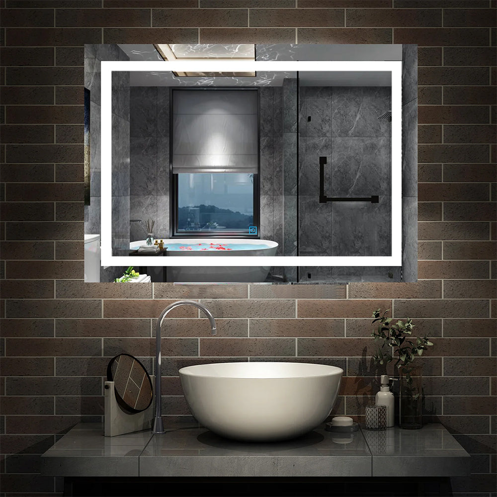 AICA Specchio Da Bagno Rettangolare Da 150x80cm con LED, Antiappannamento, 3 Temperature Colore