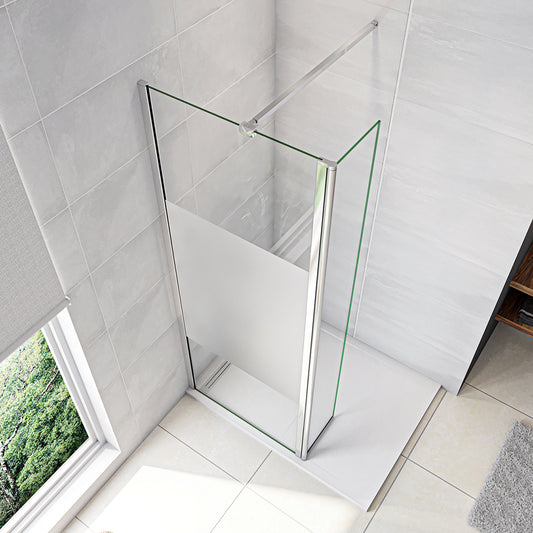 Walk in Doccia Due Pareti Vetro Anticalcare Fascia Opaca Centrale ANTI FRANTUMI Barra Stabilizzatrice A - Lunga 90 cm snodabile