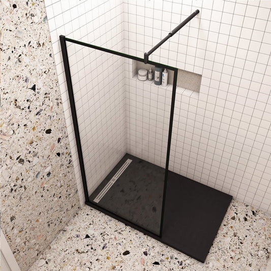 Walk In Parete Per Doccia Vetro Temperato 8mm Anticalcare 70-120 x 200cm con Bordo Nero Serigrafato Barra Stabilizzatrice 70cm a 120cm