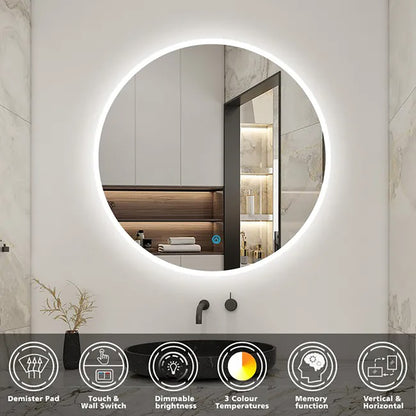 Specchio Da Bagno Rotondo Da 100cm con LED A, Anti Nebbia, Touch, 3 Temperature Colore