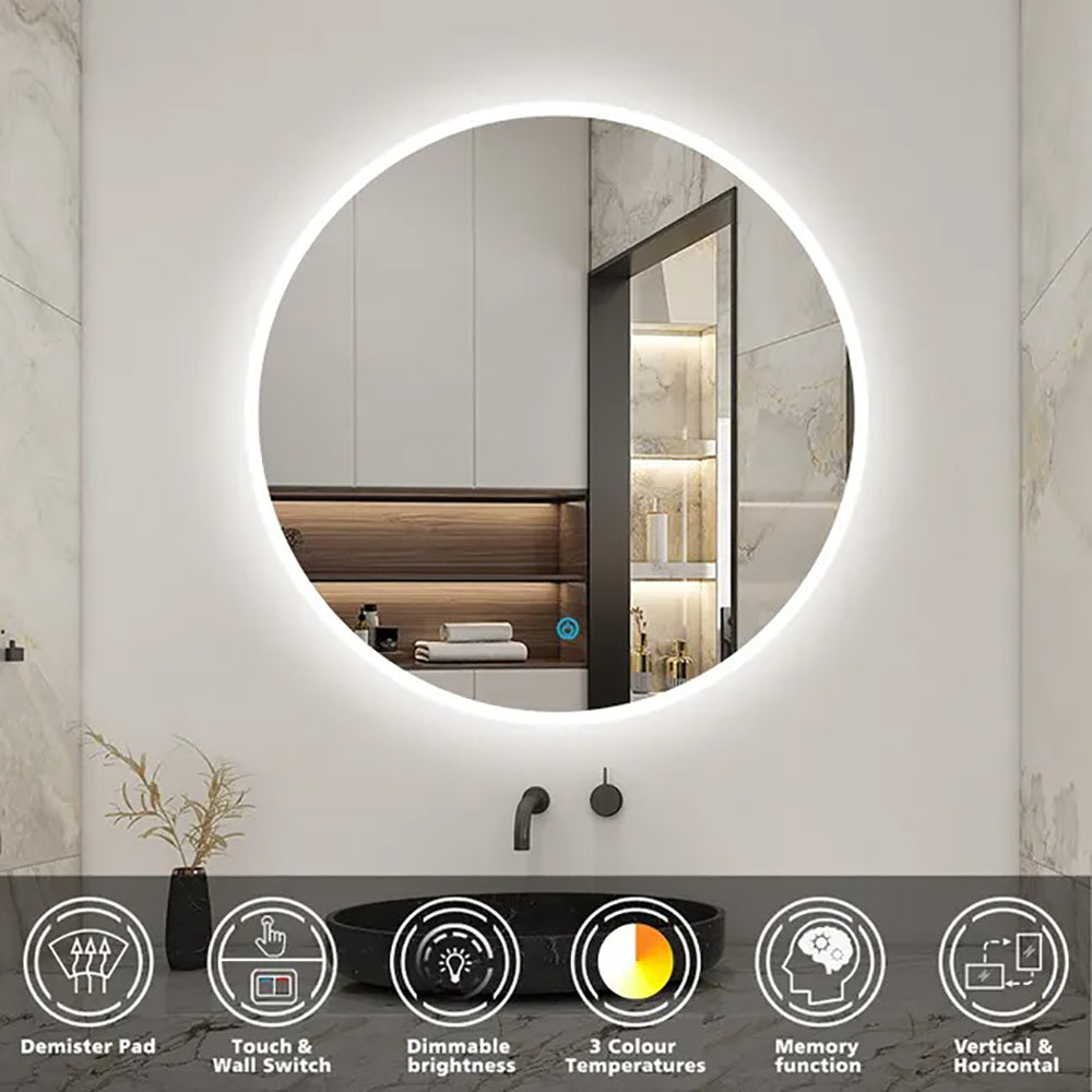Specchio Da Bagno Rotondo Da 100cm con LED A+, Anti Nebbia, Touch, 3 Temperature Colore - Consegna gratuita