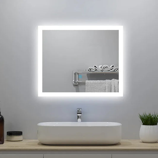 Aica LED Specchio da bagno 60×50 cm, luminosità regolabile a 3 colori, antiappannamento, memoria di interruzione di corrente