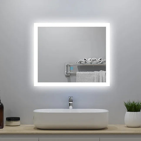 Aica LED Specchio da bagno 60×50 cm, luminosità regolabile a 3 colori, antiappannamento, memoria di interruzione di corrente