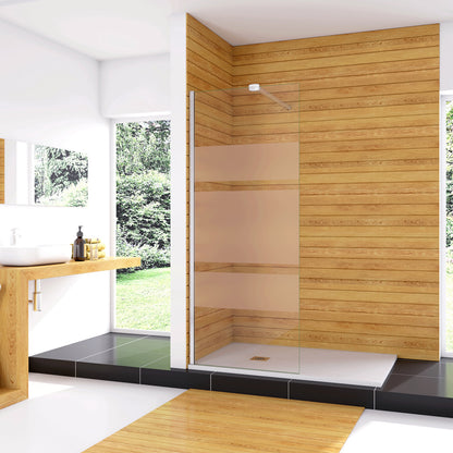 Box Doccia Walk In Parete Fissa in Vetro Temperato 6 mm Anticalcare Multi Fasce Satinate Opache con Barra Stabilizzatrice Regolabile A. Braccio 90cm Snodabile