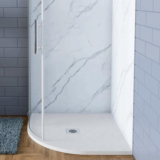 Piatto Doccia Semicircolare Bianco in Minerale e Mesina Mista Effetto Ardesia Ruvido Piletta e Tubo inclusi