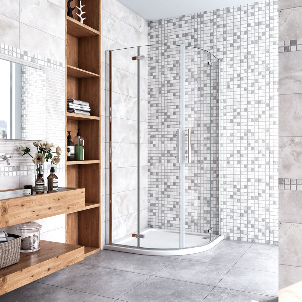 195 cm Box Doccia Semicircolare Porte Battenti e Ante Pieghevoli in Vetro Temperato 6mm Anticalcare Trasparente Profilo Cromo Lucido