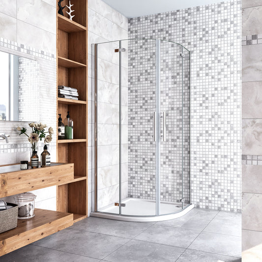 195 cm Box Doccia Semicircolare Porte Battenti e Ante Pieghevoli in Vetro Temperato 6mm Anticalcare Trasparente Profilo Cromo Lucido