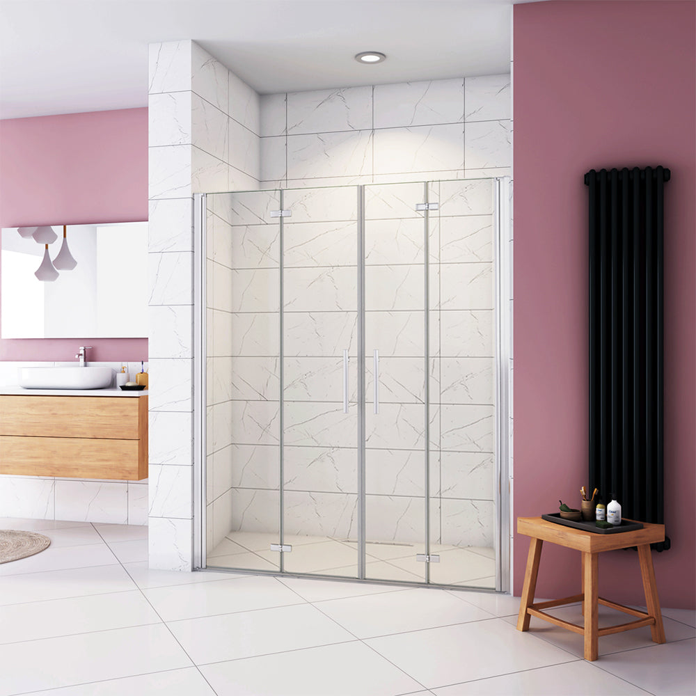 Aica Box Doccia per Nicchia 185 / 195 cm Doppia Porta Battente 4 Ante Pieghevoli Saloon Vetro Temperato 6 mm Anticalcare