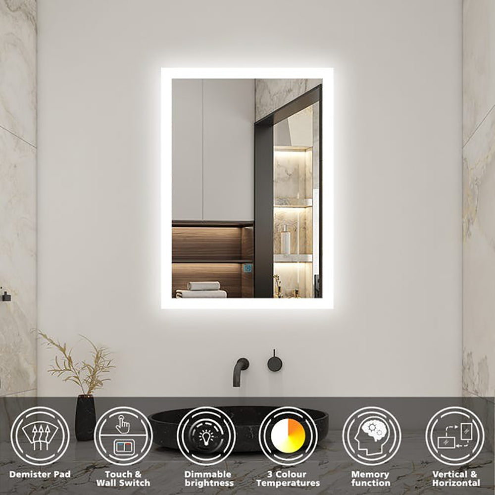 Aica LED Specchio da bagno 50×70 cm, luminosità regolabile a 3 colori, antiappannamento, memoria di interruzione di corrente - Consegna gratuita