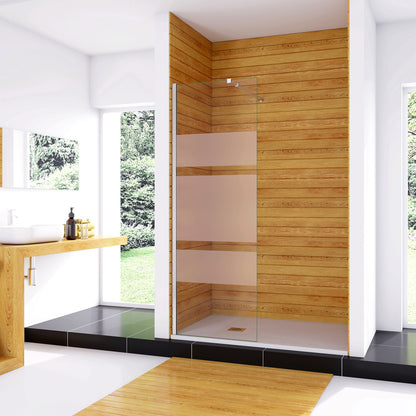 Box Doccia Walk In Parete Fissa in Vetro Temperato 6 mm Anticalcare Multi Fasce Satinate Opache con Barra Stabilizzatrice Regolabile B. Braccio 73-120cm Regolabile