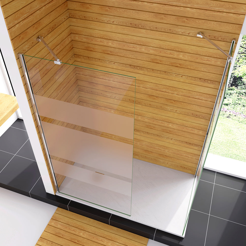 Box Doccia Angolare da Doppio Walk In in Vetro Temperato 6mm Anticalcare Multi Fasce Satinate 2 Barre Stabilizzatrici 45cm Cromo Lucido