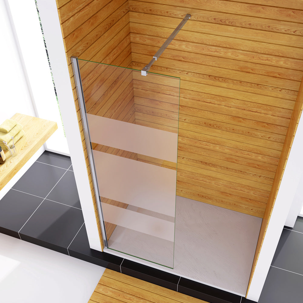 Box Doccia Walk In Parete Fissa in Vetro Temperato 6 mm Anticalcare Multi Fasce Satinate Opache con Barra Stabilizzatrice Regolabile B. Braccio 73-120cm Regolabile