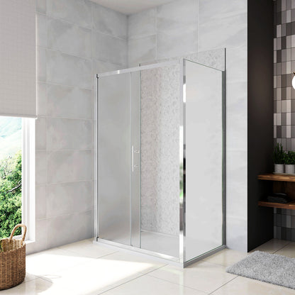 120cm Box Doccia a Tre Lati Porta Scorrevole con 2 Parete Fissa Vetro Temperato 5mm Satinato Opaco H.185cm