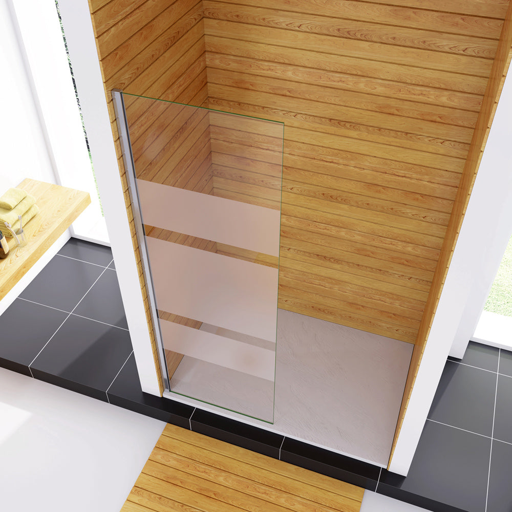 Box Doccia Walk In Parete Fissa in Vetro Temperato 6 mm Anticalcare Multi Fasce Satinate Opache con Barra Stabilizzatrice Regolabile da 70cm a 120cm Senza Braccio