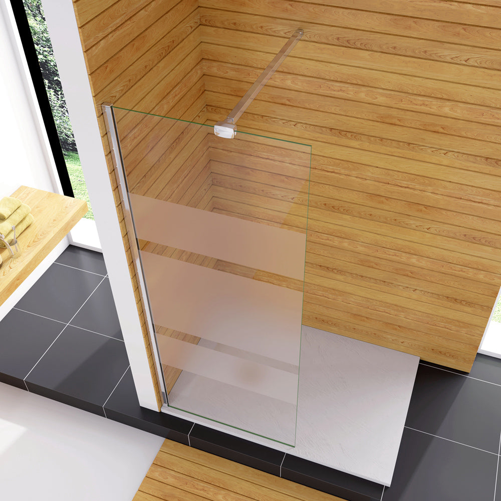 Box Doccia Walk In Parete Fissa in Vetro Temperato 6 mm Anticalcare Multi Fasce Satinate Opache con Barra Stabilizzatrice Regolabile A. Braccio 90cm Snodabile