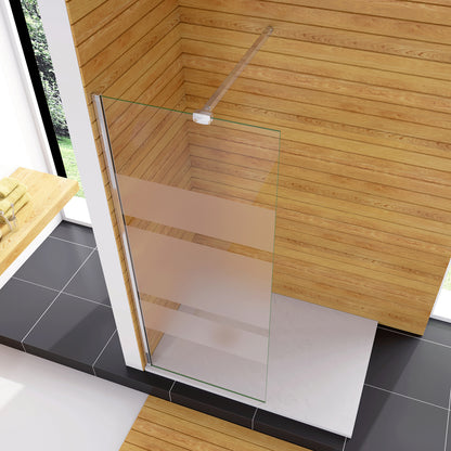 Box Doccia Walk In Parete Fissa in Vetro Temperato 6 mm Anticalcare Multi Fasce Satinate Opache con Barra Stabilizzatrice Regolabile A. Braccio 90cm Snodabile