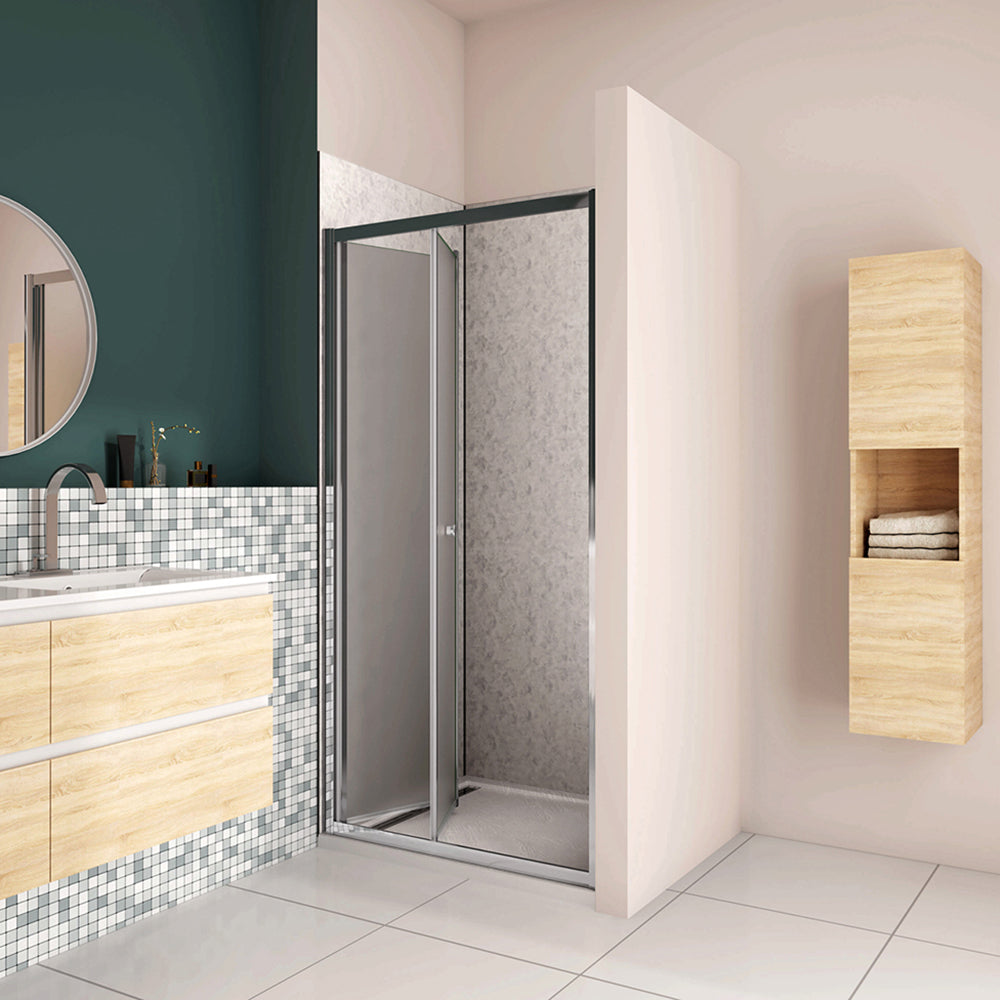 185cm Box Doccia per Nicchia Porta a Soffietto Vetro Temperato 5mm Satinato Opaco Profilo Cromato Lucido