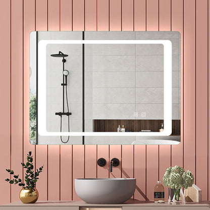 Aica 90??65cm Specchio da Bagno LED Quadrato, Anti Nebbia, Doppio Controllo Intelligente