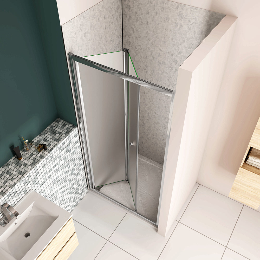 185cm Box Doccia per Nicchia Porta a Soffietto Vetro Temperato 5mm Satinato Opaco Profilo Cromato Lucido