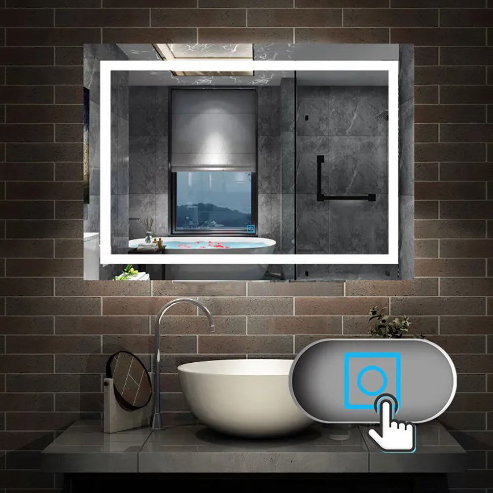 AICA Specchio Da Bagno Rettangolare Da 150x80cm con LED, Antiappannamento, 3 Temperature Colore