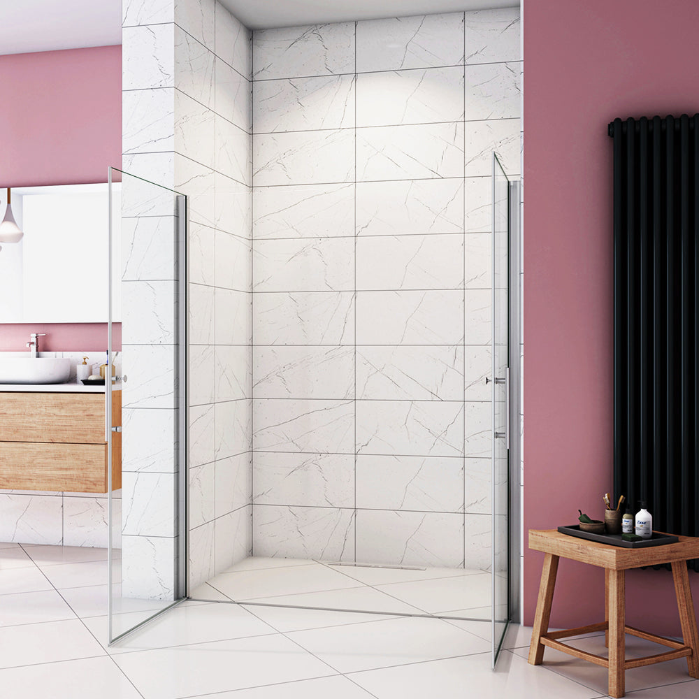 Aica Box Doccia per Nicchia 185 / 195 cm Doppia Porta Battente Saloon Vetro Temperato 6 mm Anticalcare