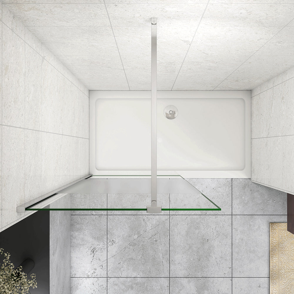 Box Doccia Walk In Parete Fissa in Vetro Temperato da 8mm Trasparente Anticalcare con Due Ripiani Mensole stabilizzatrice snodabile