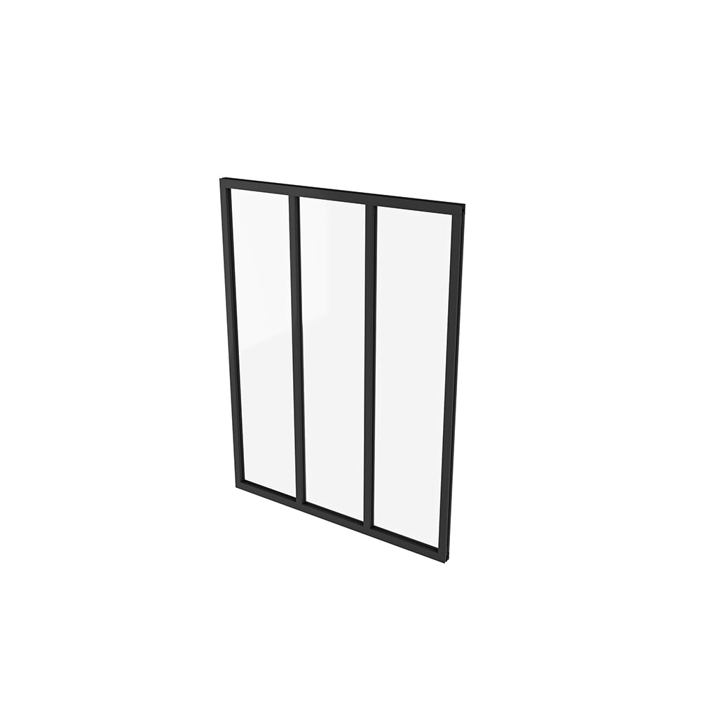 Parete Vetrata Interna 93x108cm in Vetro Temperato Trasparente da 4mm 3 Lastre Corniciate Profilo Nero Opaco Divisorio da Casa