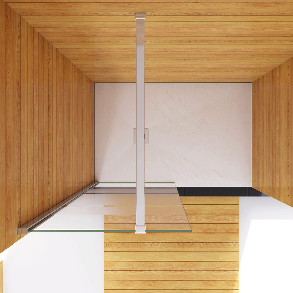 Box Doccia Walk In Parete Fissa in Vetro Temperato 6mm Anticalcare Multi Fasce Satinate Opache con Barra Stabilizzatrice Cromo Lucido