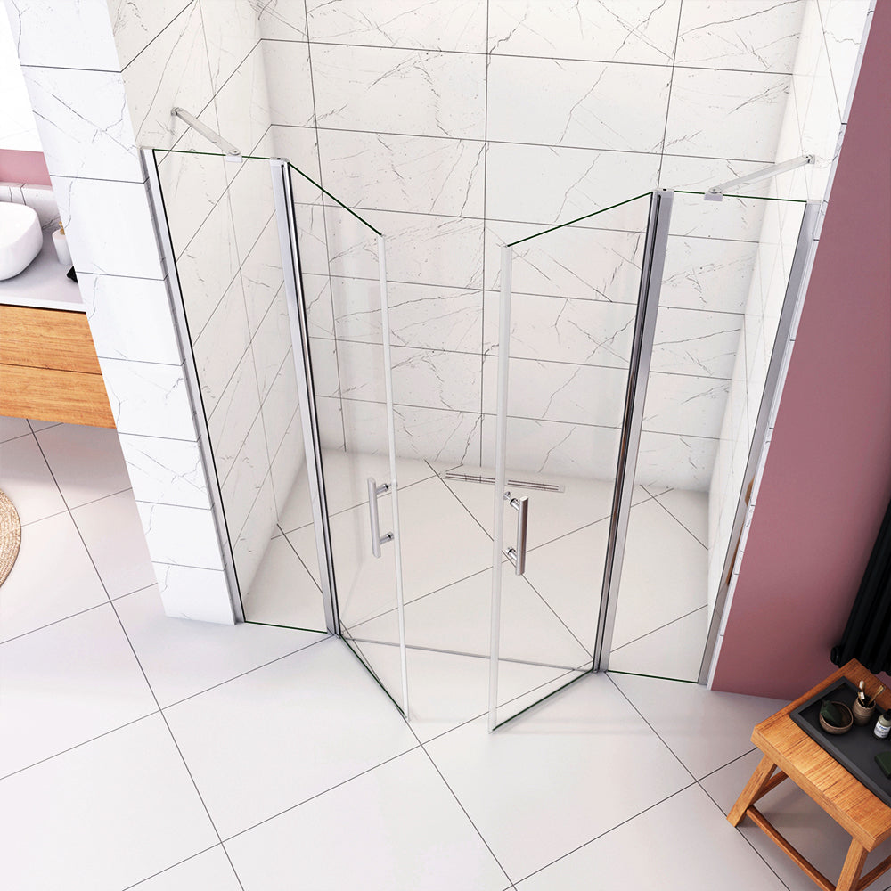 Box Doccia In Linea Per Nicchia 185 Cm Doppia Porta Battente 4 Ante Pieghevoli Saloon Vetro