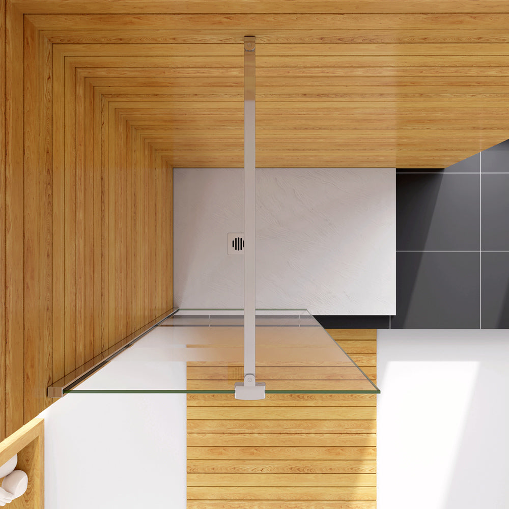 Box Doccia Walk In Parete Fissa in Vetro Temperato 6 mm Anticalcare Multi Fasce Satinate Opache con Barra Stabilizzatrice Regolabile A. Braccio 90cm Snodabile 90x190