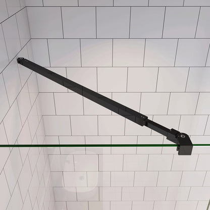 Parete Fissa Doccia Walk In Nero Opaco 190cm Vetro Temperato Trasparente Anticalcare 6mm con Barra Stabilizzatrice