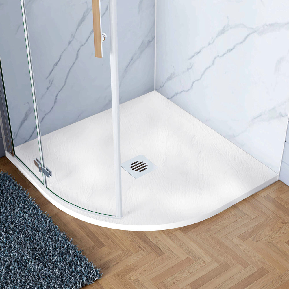 Piatto Doccia Semicircolare Bianco in Minerale e Mesina Mista Effetto Ardesia Ruvido Piletta e Tubo inclusi