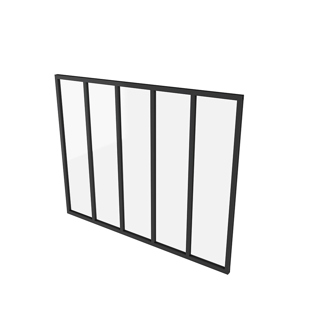 Parete Vetrata Interna 153x108cm in Vetro Temperato Trasparente da 4mm 5 Lastre Corniciate Profilo Nero Opaco Divisorio da Casa