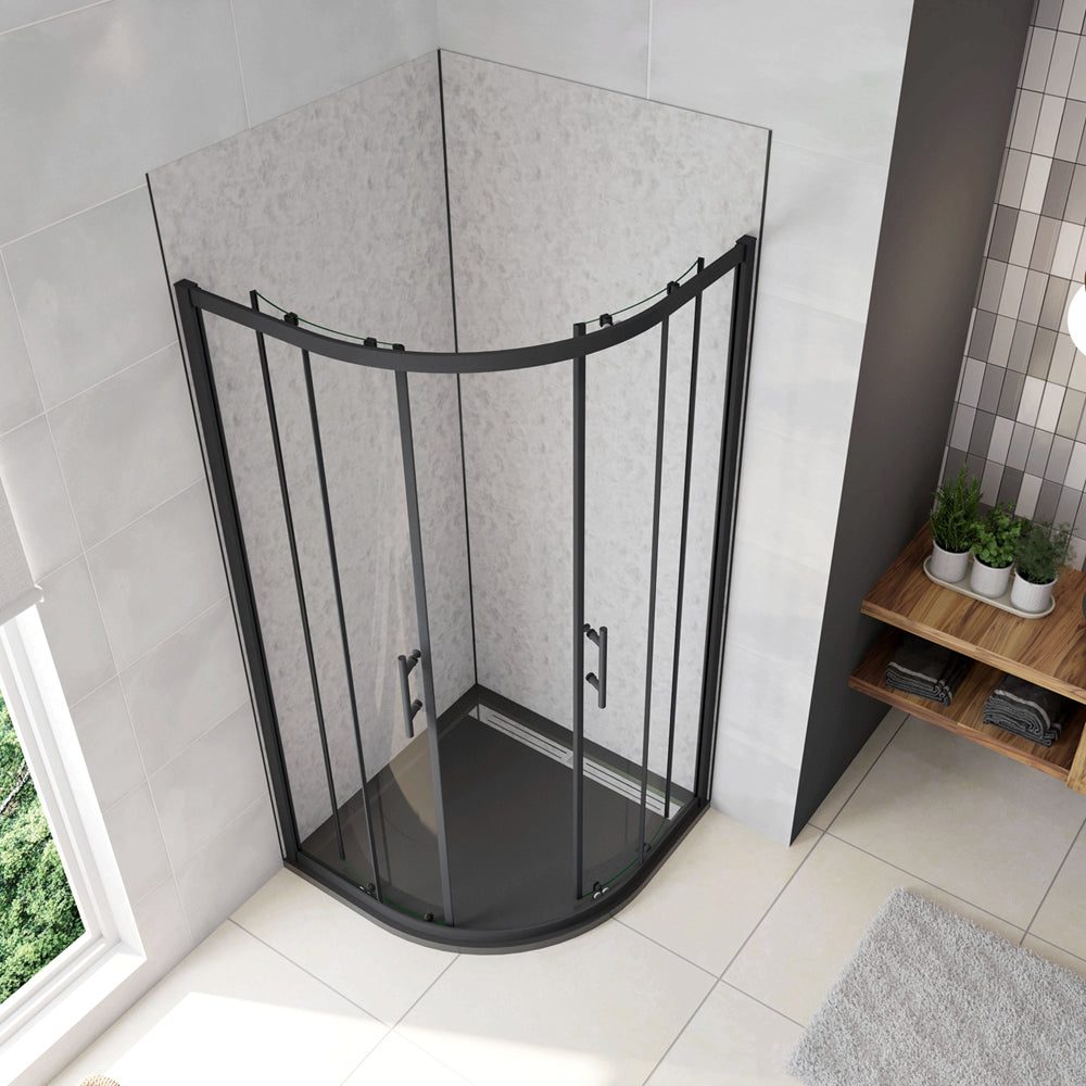 Box Doccia Semicircolare Ante Scorrevoli Vetro Temperato 5mm Trasparente Profilo Nero Opaco