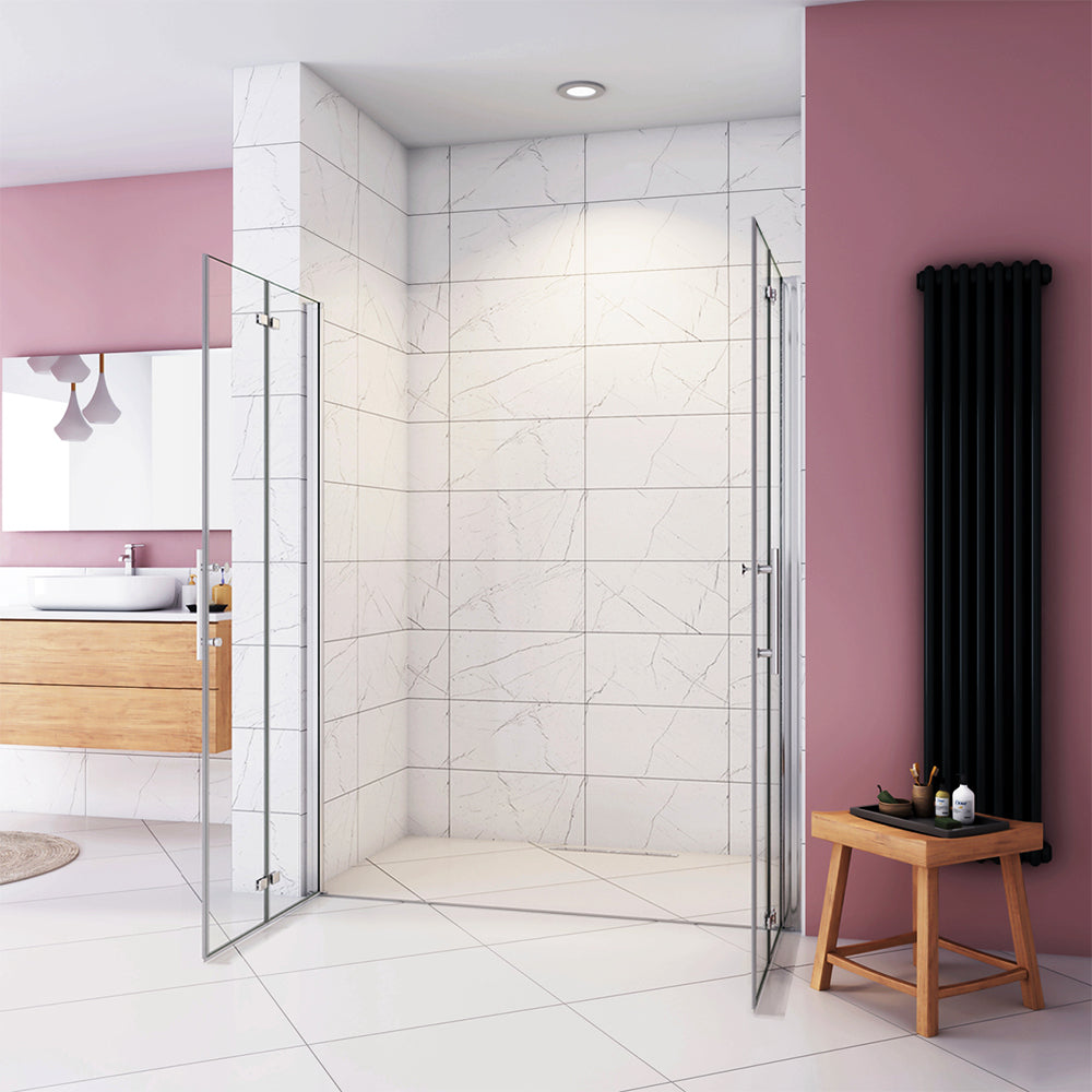 Aica Box Doccia per Nicchia 185 / 195 cm Doppia Porta Battente 4 Ante Pieghevoli Saloon Vetro Temperato 6 mm Anticalcare