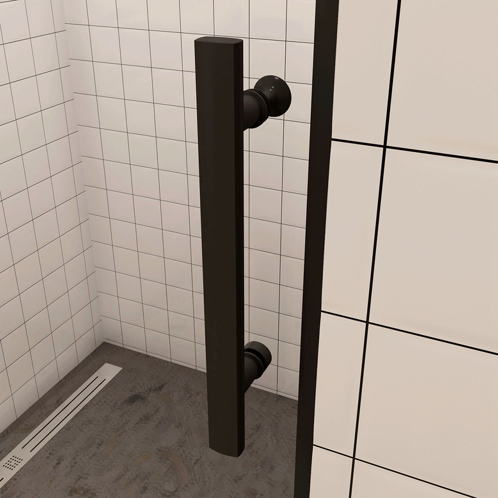 Porta Doccia per Nicchia Battente Pieghevole in Vetro Temperato Trasparente 5mm Anticalcare Telaio Nero Opaco Piatto Doccia incluso