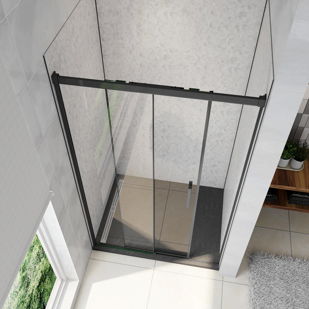 Box Doccia Per Nicchia Porta Scorrevole in Vetro 8mm Temperato Trasparente Anticalcare Profilo Nero Opaco Softclose