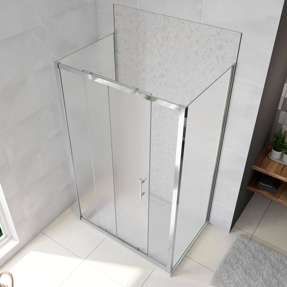 120cm Box Doccia a Tre Lati Porta Scorrevole con 2 Parete Fissa Vetro Temperato 5mm Satinato Opaco H.185cm