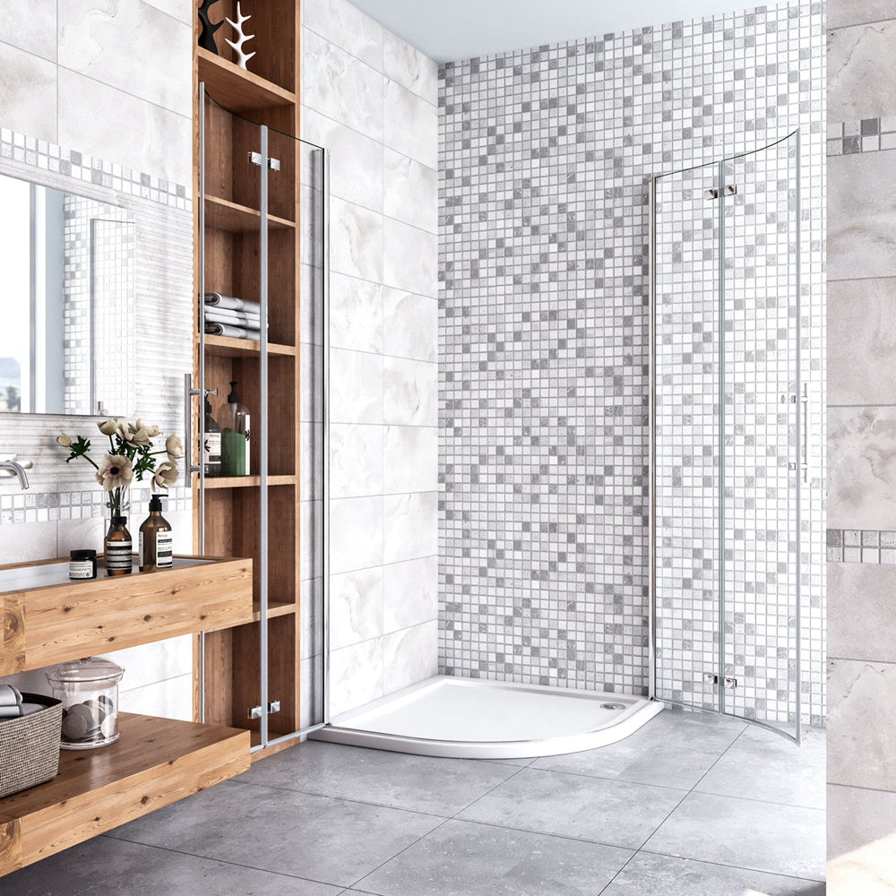 195 cm Box Doccia Semicircolare Porte Battenti e Ante Pieghevoli in Vetro Temperato 6mm Anticalcare Trasparente Profilo Cromo Lucido