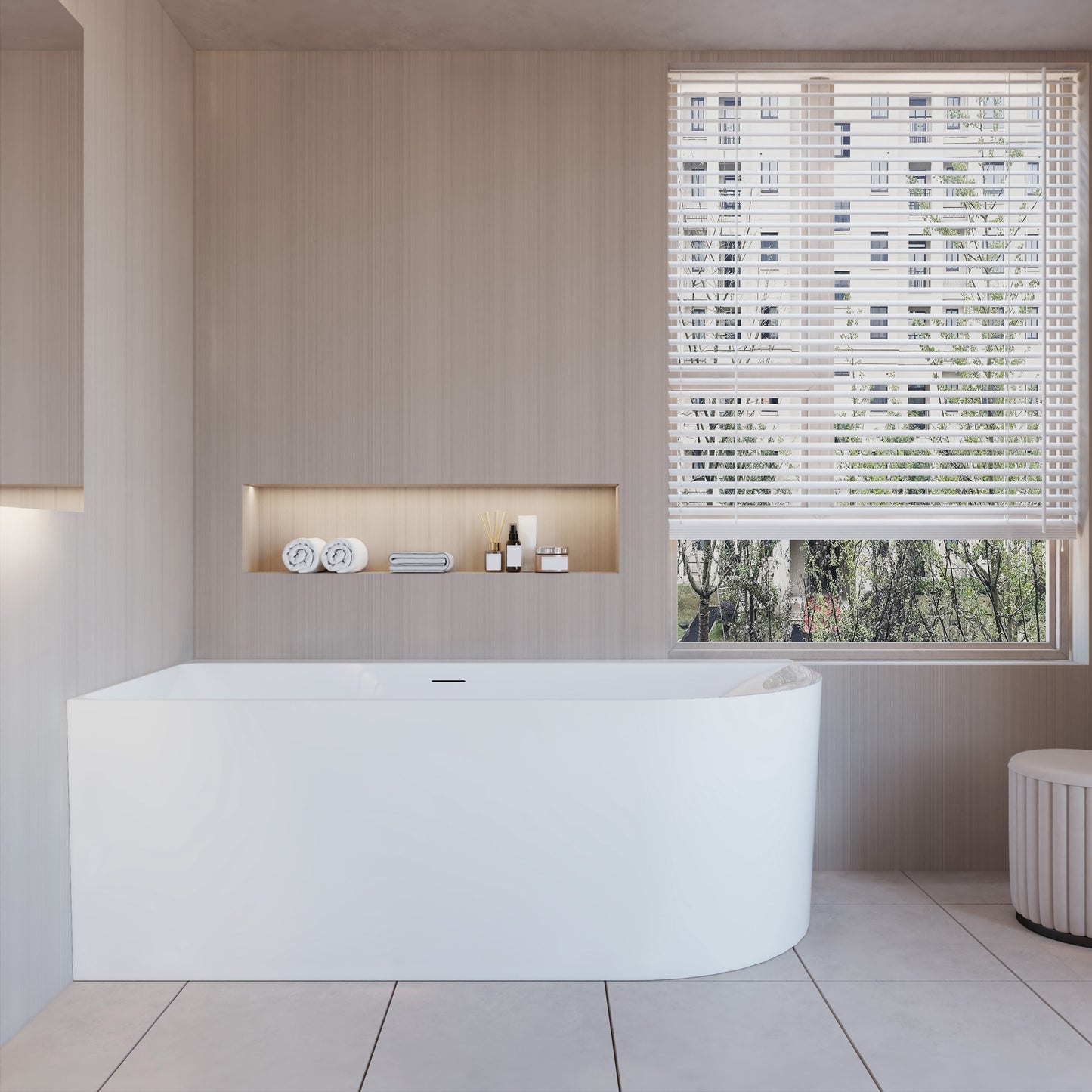Vasca da Bagno a Isola in Acrilico 165x75x60 cm /180x80x60 cm Semi-Freestanding Colore Bianco Angolo a Parete verso Sinistro/Destro