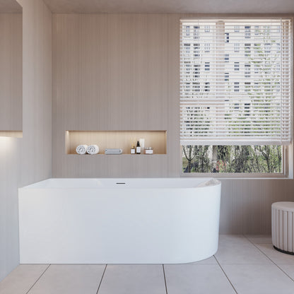Vasca da Bagno a Isola in Acrilico 165x75x60 cm /180x80x60 cm Semi-Freestanding Colore Bianco Angolo a Parete verso Sinistro/Destro