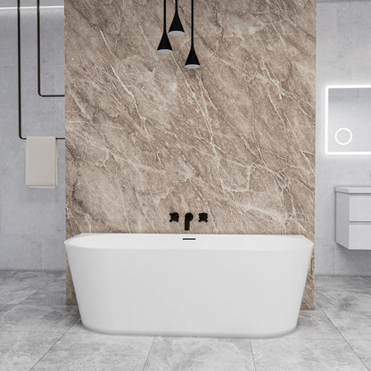 Vasca da bagno semi-freestanding ovale in acrilico bianco, dimensione 150x75x58 cm /170x80x60 cm , posizionabile a isola o a parete.