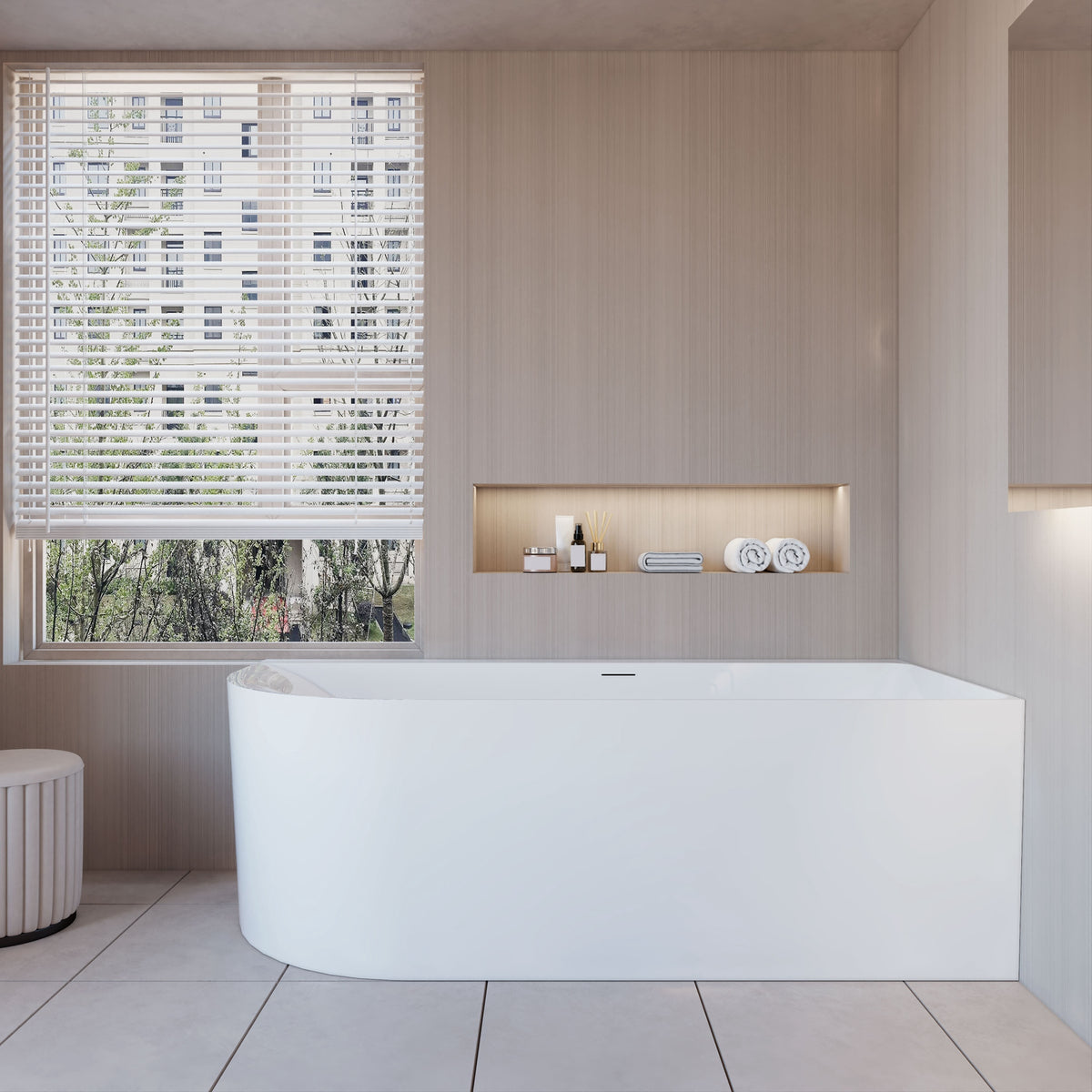 Vasca da Bagno a Isola in Acrilico 165x75x60 cm /180x80x60 cm Semi-Freestanding Colore Bianco Angolo a Parete verso Sinistro/Destro