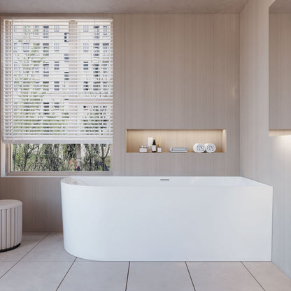Vasca da Bagno a Isola in Acrilico 165x75x60 cm /180x80x60 cm Semi-Freestanding Colore Bianco Angolo a Parete verso Sinistro/Destro
