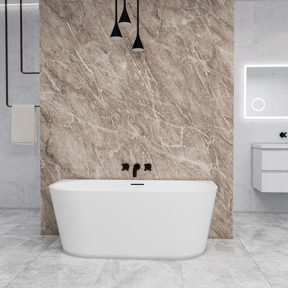 Vasca da bagno semi-freestanding ovale in acrilico bianco, dimensione 150x75x58 cm /170x80x60 cm , posizionabile a isola o a parete.