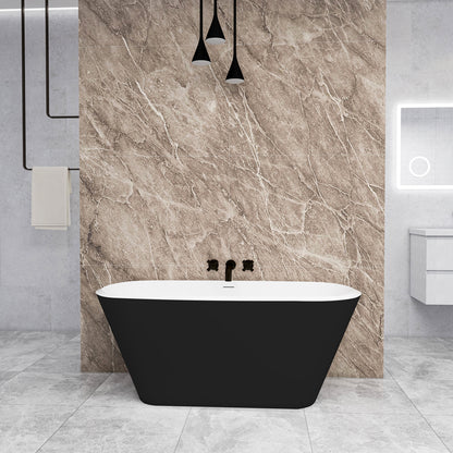 Vasca da Bagno a Isola Freestanding in Acrilico da 150x72x60 /170x78x60cm, Colore Nero, Forma Ovale