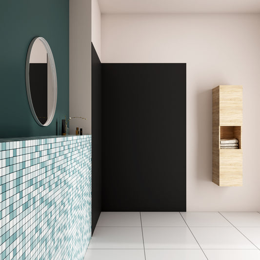 H.210 cm Pannello Doccia ad Angolo Realizzato in Alluminio da 3 mm con Profili Finitura Nero Opaco per Rivestimento Parete Bagno